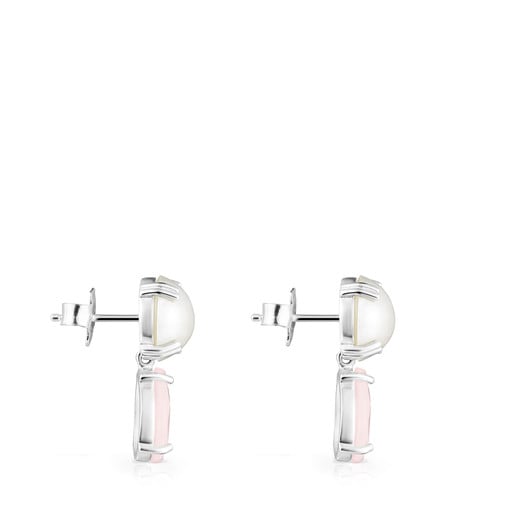 Boucles d’oreilles Falla courtes en Argent avec Quartz rose et Perle