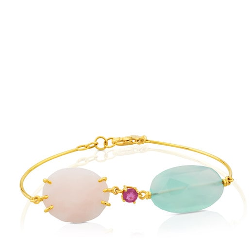 Gold Ethereal Bracelet with Chalcedony, Ruby and Opal