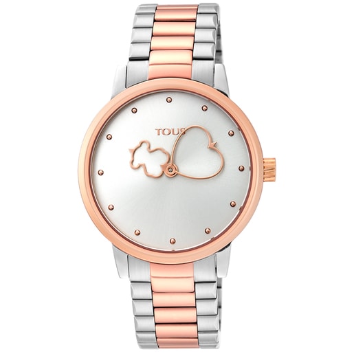 Relógio Bear Time bicolor em aço/IP rosado