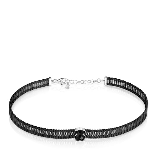 Black IP Steel Mesh Color Necklace with Onyx