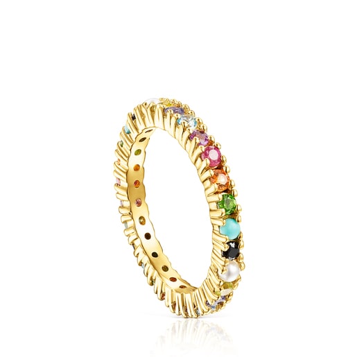 Silver Vermeil Straight Color Ring with Gemstones | TOUS