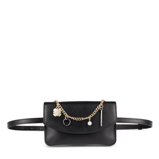 Black leather Liz Pendants belt bag