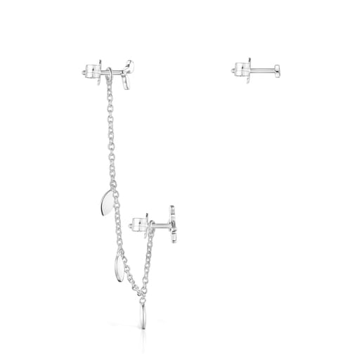 Set of Silver Fragile Nature leaves chain Earrings