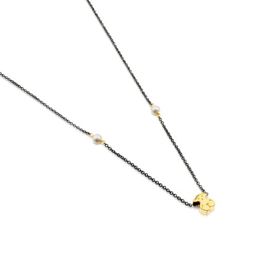 Colar Gem Power em Prata Oxidada com Ouro e Pérolas