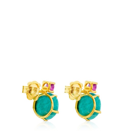 Ivette Earrings in Gold with Amazonite and Ruby