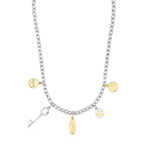 Two-toned Steel TOUS Good Vibes charms Necklace