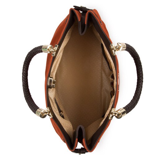 ブラウン - オレンジの革製シティバッグ Flamango