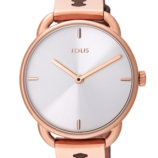 Tous Let - Zegarek ze stali szlachetnej w kolorze różowego złota i skóry