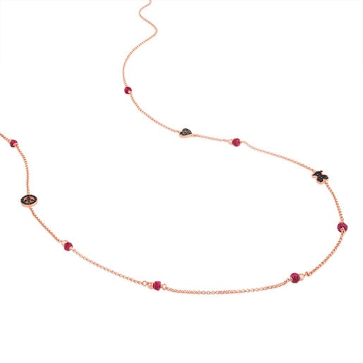 Rose Vermeil Silver Motif Necklace with Spinel and Ruby