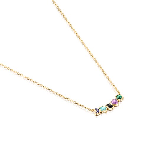 Glory Necklace in Silver Vermeil with five multicolor Gemstones 79/100" motifs. 17 18/25