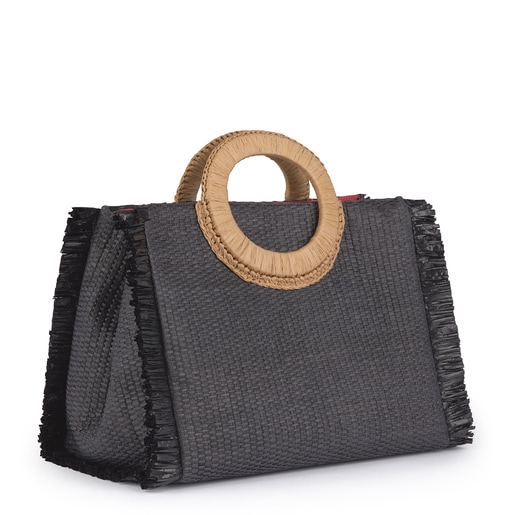 Medium Black Amaya Raffia Shoulder Bag