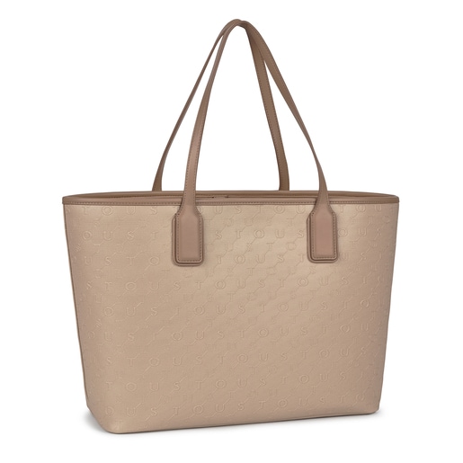 Large taupe colored Script Day Tote bag