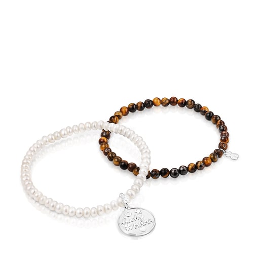 Pack de Pulseras de ojos de tigre y perlas TOUS Good Vibes Mama