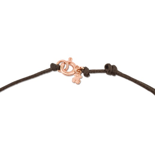 Medium brown Cord TOUS Chokers Chain with Rose Silver Vermeil