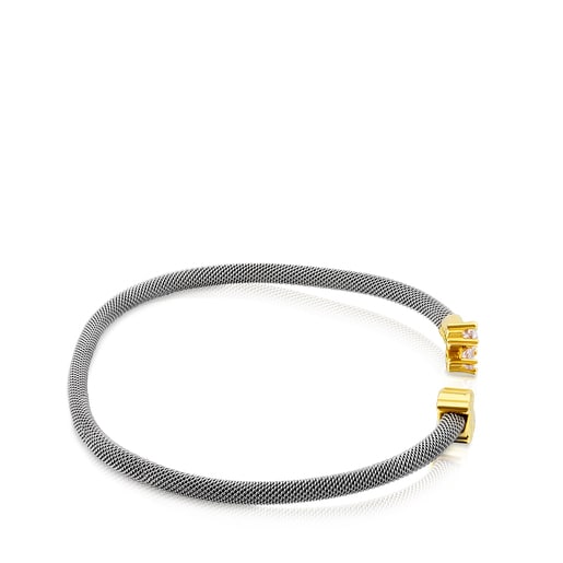 Pulsera de acero y oro con topacios blancos Eklat