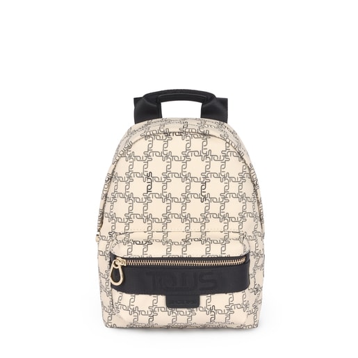 Mochila pequeña Tous Logogram beige-negro