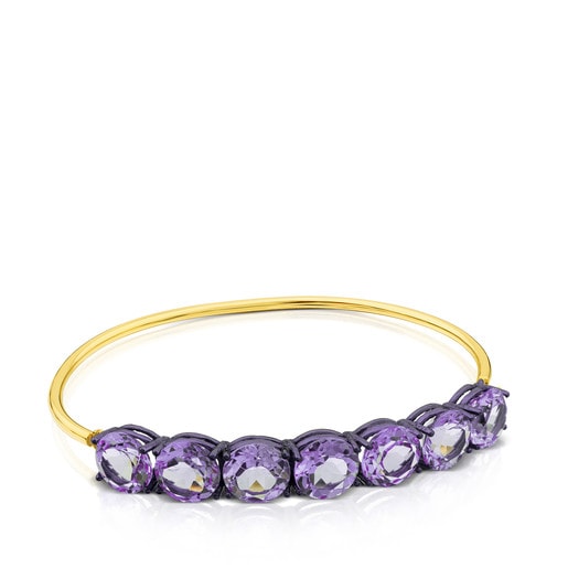 Gold and Pink Titanium Titanio Cuff with Amethysts