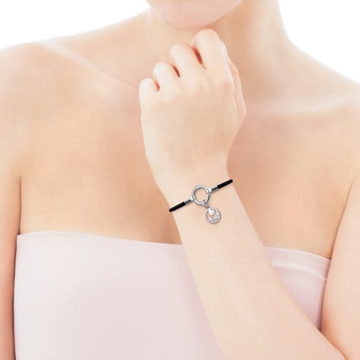 TOUS Mama Bracelet in Silver and black Leather