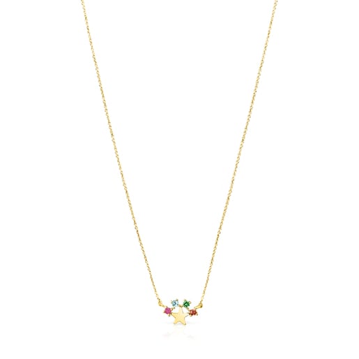 Gold Real Sisy star Necklace with Gemstones