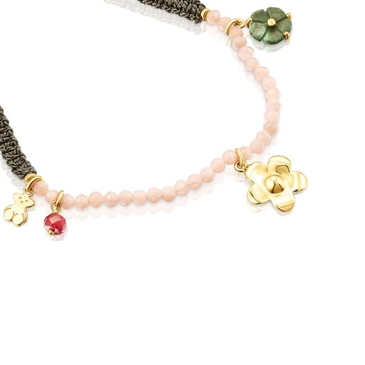 Браслет Fragile Nature из вермеля с драгоценными камнями на шнурке