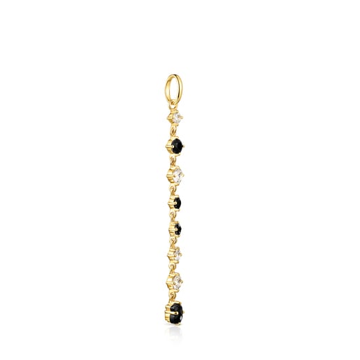 Long Silver Vermeil Glaring Pendant with Onyx and Zirconia