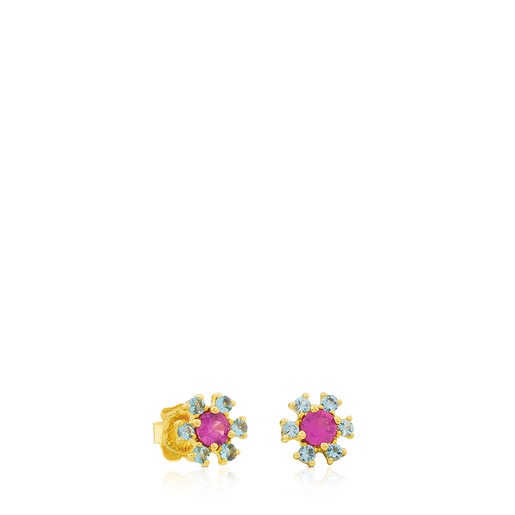 Gold Mini Teatime Earrings with Ruby and Topaz