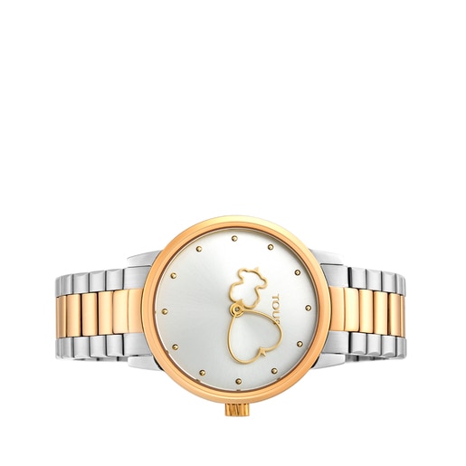ツートーンゴールドカラーのイオンプレーティング/スティール製腕時計 Bear Time