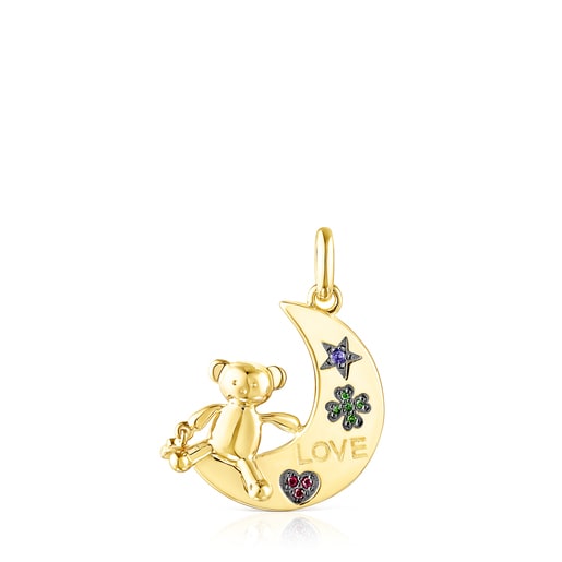 Silver Vermeil Teddy Bear moon-bear Pendant with Gemstones | TOUS