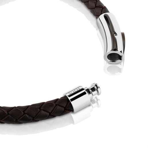Steel TOUS Man Bracelet with brown leather