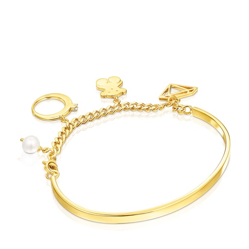 Pulsera Job charms con baño de oro 18 kt sobre plata, Topacio y Perla