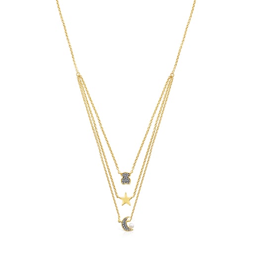 Nocturne Necklace in Silver Vermeil with Diamonds and Pearl
