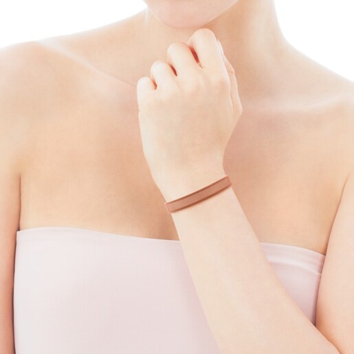 Armband Icon Mesh aus Stahl und rosa Vermeil-Silber