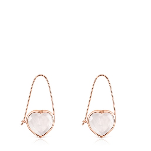 Pendientes con baño de oro rosa 18 kt sobre plata y cuarzo rosa Sweet Dolls Color