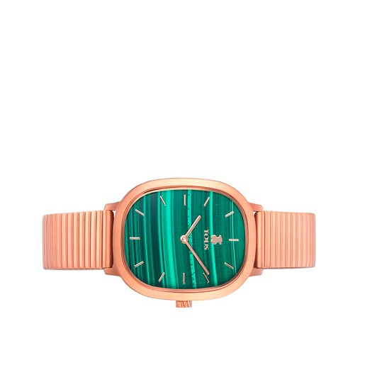 Montre Heritage Gems en acier IP rosé avec cadran en Malachite