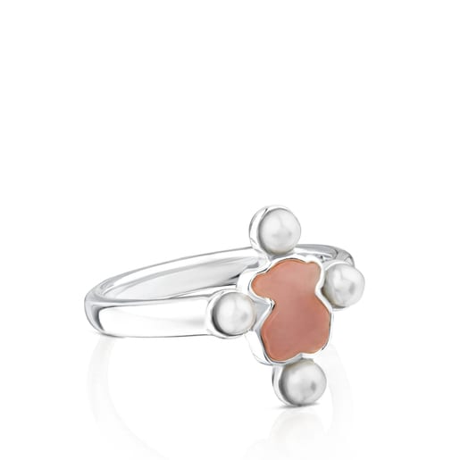 Silver Color Power Ring with Quartz and Pearl