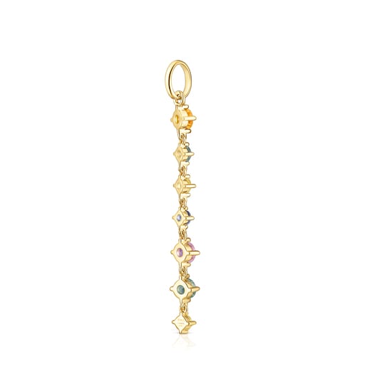 Pendente lungo con placcatura in oro 18 kt su argento e zaffiri Glaring multicolori