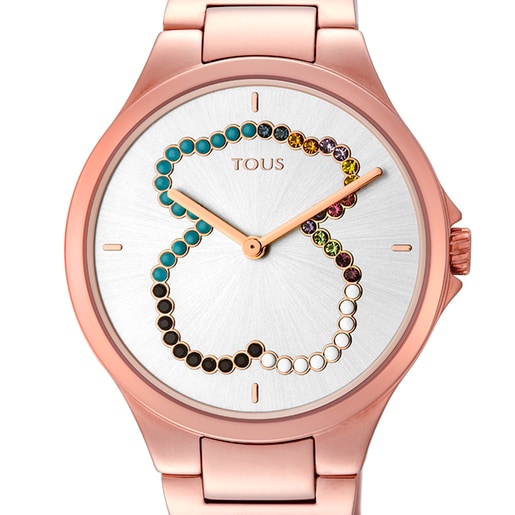 שעון סטרייט פלדת אל חלד בר בציפוי רוז ושיבוץ קריסטלים.