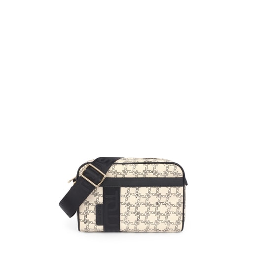 Medium beige-black Tous Logogram crossbody bag