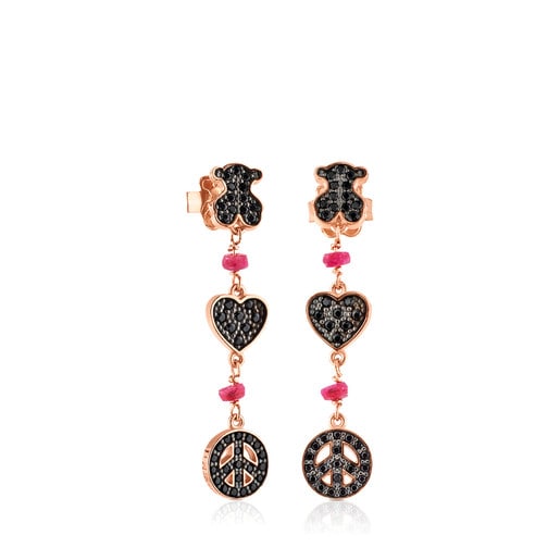 Rose Vermeil Silver Motif Earrings with Spinel and Ruby