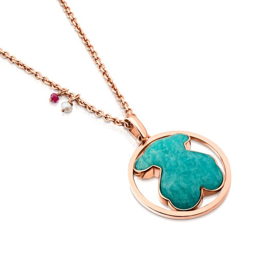 Rose Vermeil Silver Camille Necklace with Amazonite, Ruby and Pearl