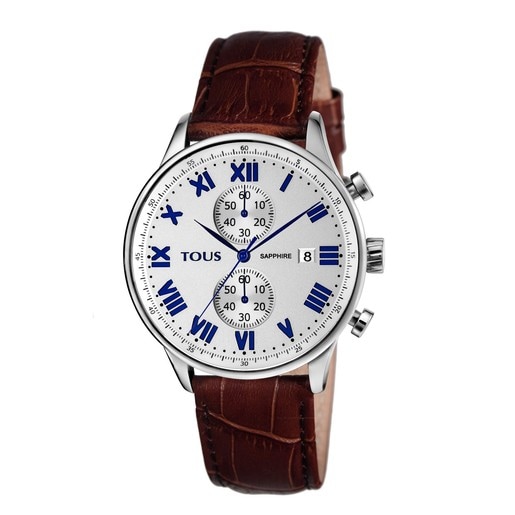 Steel Porto II Crono Watch with brown Leather strap