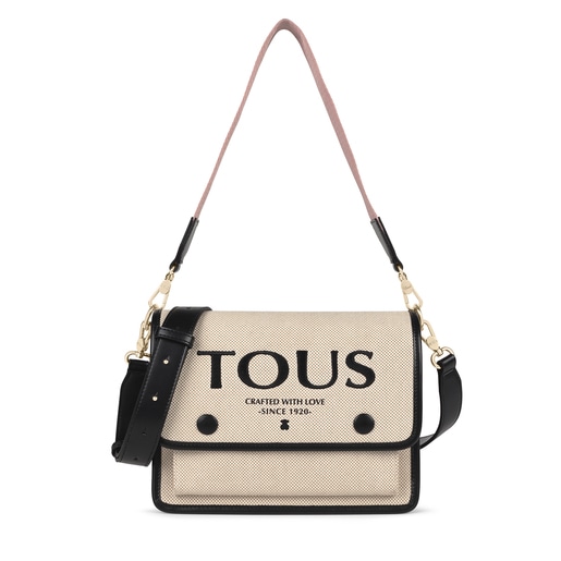 Medium beige and black Audree T Cotton crossbody bag