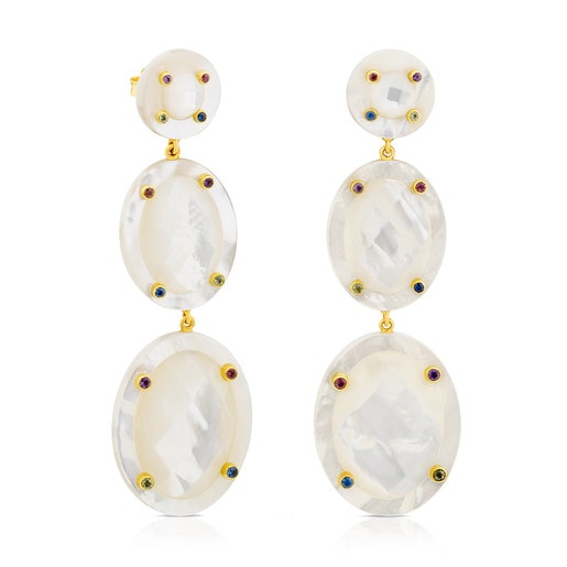 Ciel Earrings in Gold with Gems and Mother-of-Pearl