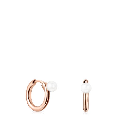 TOUS small Basics Earrings in Rose Silver Vermeil with Pearl | TOUS