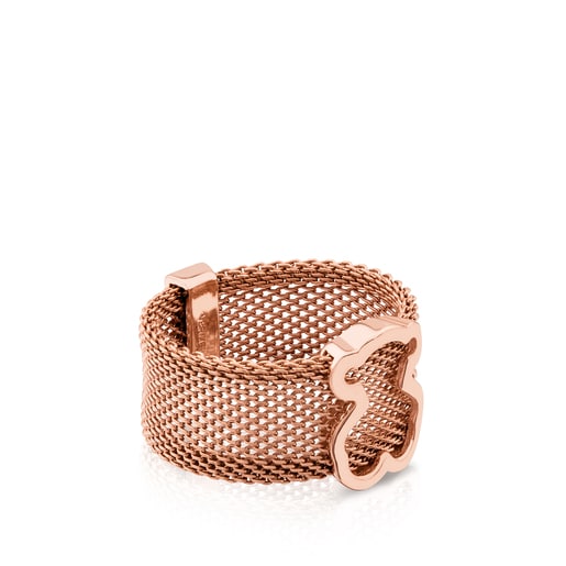 Ring Mesh aus Stahl und rosa Vermeil-Silber