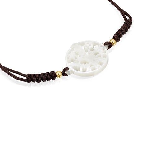 TOUS Mama Bracelet in Gold and Mother-of-pearl with brown cord