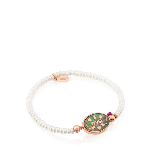 Rose Vermeil Silver Mama Power Bracelet with Mother-of-pearl, Ruby and  Pearls | TOUS