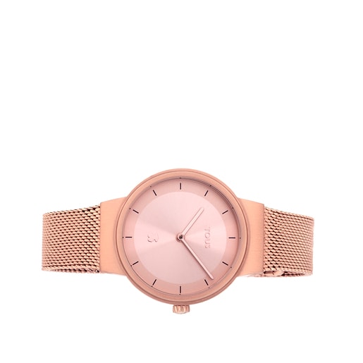 Reloj Rond Mesh de acero IP rosado