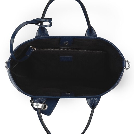 Small blue leather Francine Crack tote bag