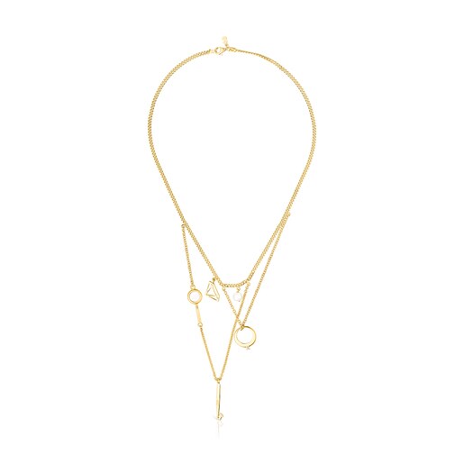 Collar Job cadenas con baño de oro 18 kt sobre plata, Topacio y Perla